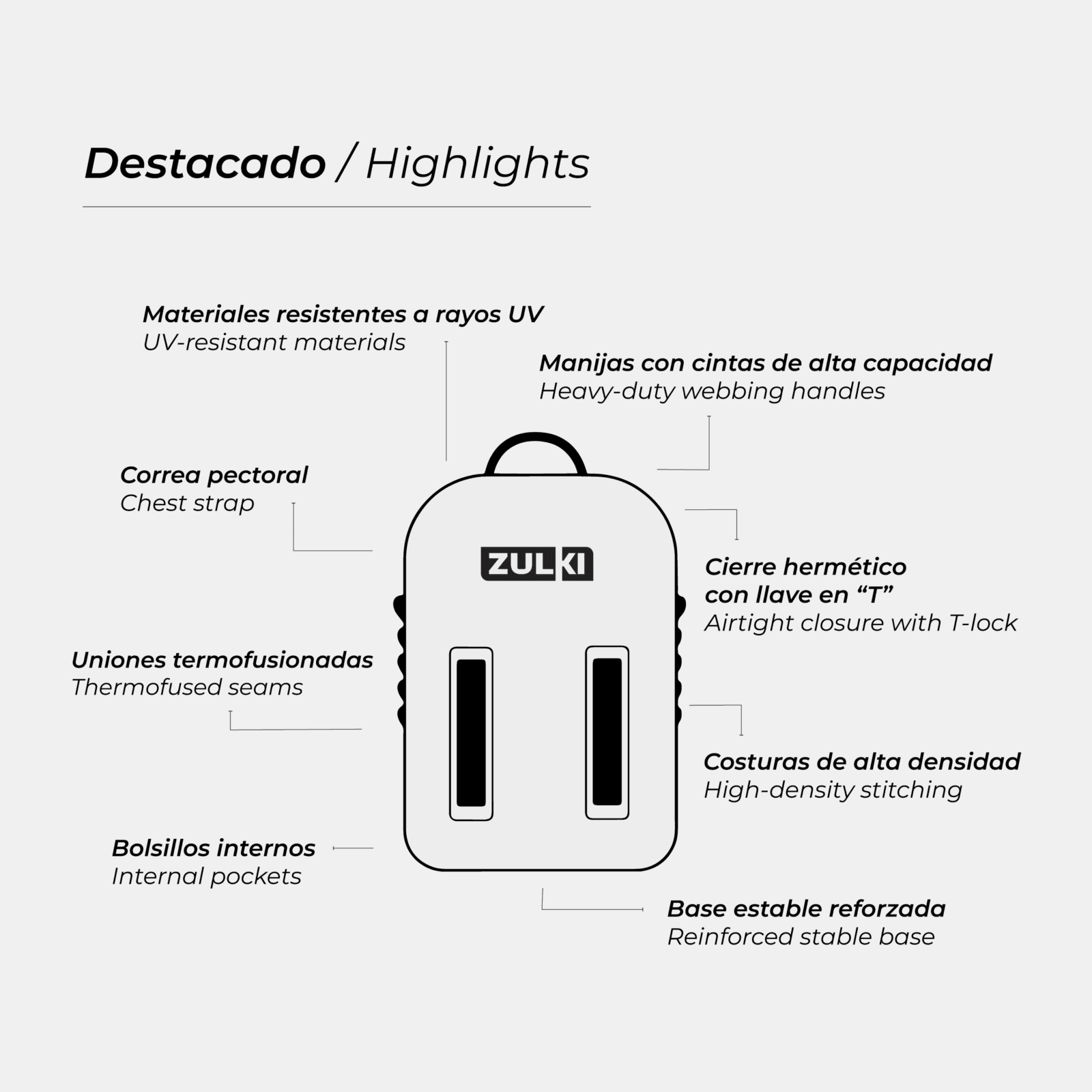 ZULKI - Mochila Seca 25L features
